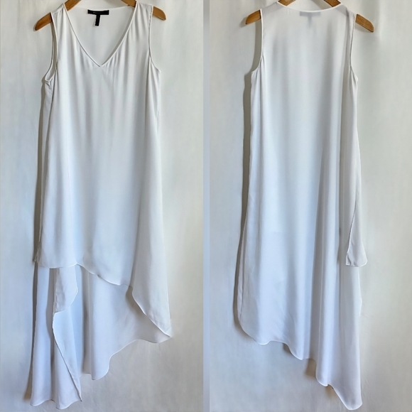 BCBGMaxAzria White Satin Asymmetrical Sleeveless High-Low Avery Dress - Picture 7 of 16